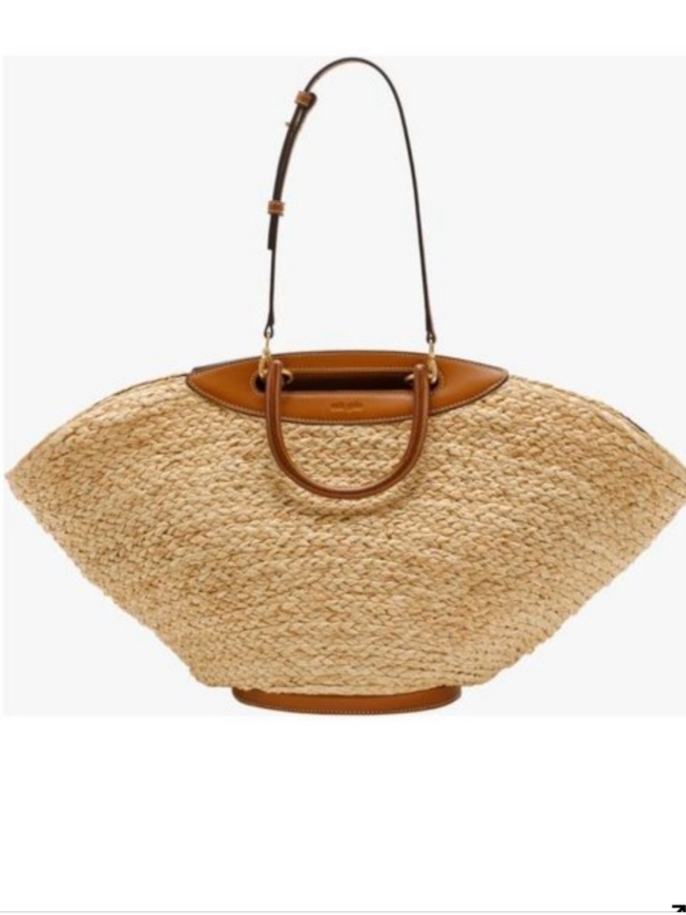 Cult Gaia Wanda Woven Straw Tote Brown Leather Trim NWT
